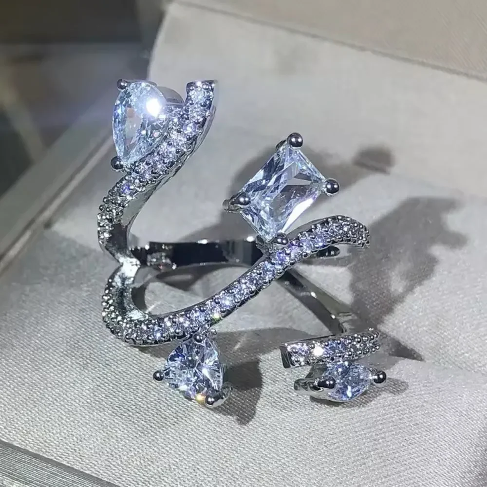 Sterling Silver Cubic Zirconia Multi-Stone Statement Ring